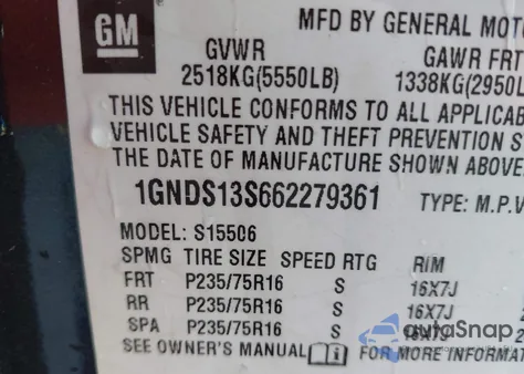 2006 Chevrolet Trailblazer Ls z USA, uszkodzony, nr VIN 1GNDS13S662279361